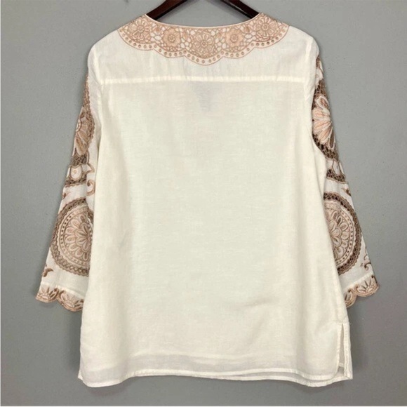 Chico's White and Brown Embroidered Tunic - Picture 5 of 8
